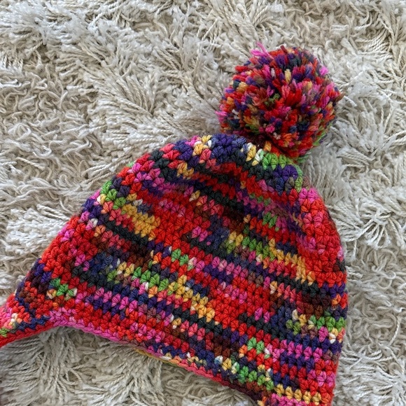 Colorful Hand Knit Pom-Pom Beanie - Picture 2 of 2